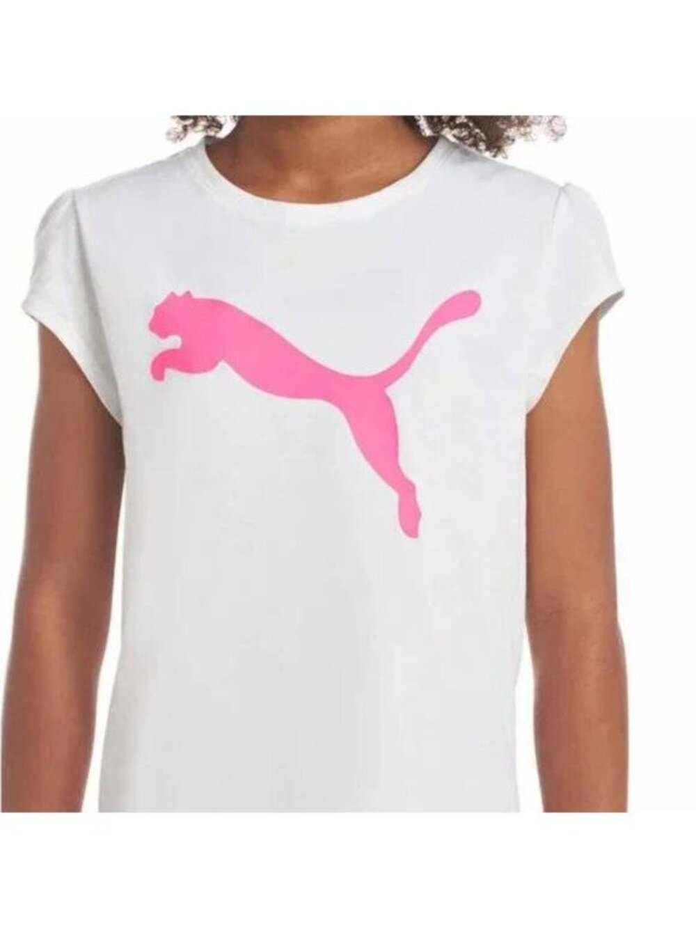 Puma Girls T-Shirt size XXS (3-4) White Pink Logo Cotton Tee NWOT